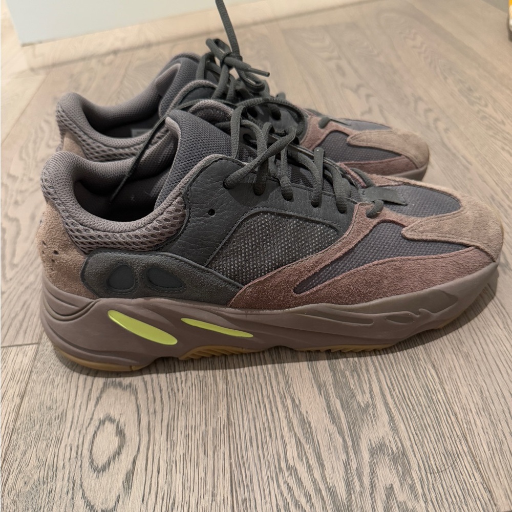 Yeezy Gray and Brown Sneakers with Neon Accents